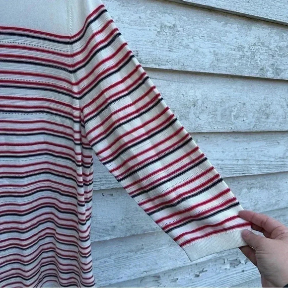 Talbots Pullover Sweater Red Black Cream Stripes Pointelle Size 2X - Picture 4 of 5